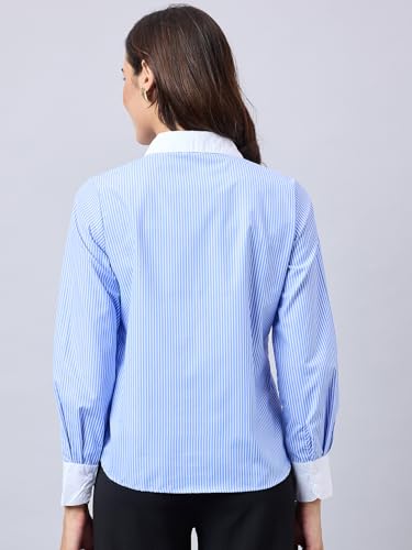 Image of Style Quotient Women Stripe Polycotton Regular Fit Colorblock Formal Shirt