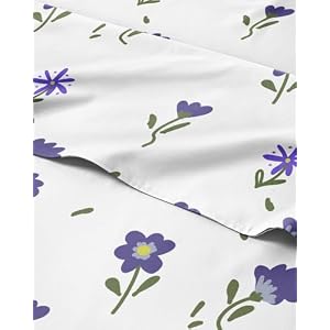Queen 4 Piece Floral Sheet Set - Soft, Breathable & Cooling - Dainty Purple