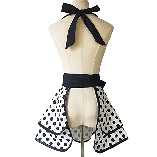 Zofans Women Apron Cute Retro Ruffle Cotton Cooking Kitchen Gardening Waterproof Vintage Aprons Dress Adjustable Bib Aprons Polka Dot For Women Girls Ladies,Black Pot #TOP3