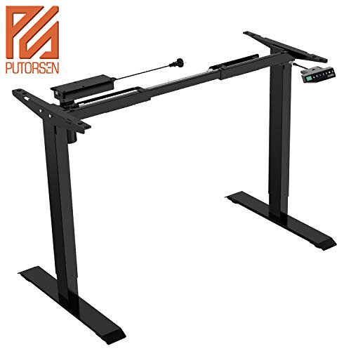 PUTORSEN® ES12B Marco de Escritorio de pie con Altura Ajustable eléctrica, Escritorio de pie Soltera Motor 2 sección Patas de Acero sólido con tecla de Memoria automática Inteligente(Solo Marco-Negro)
