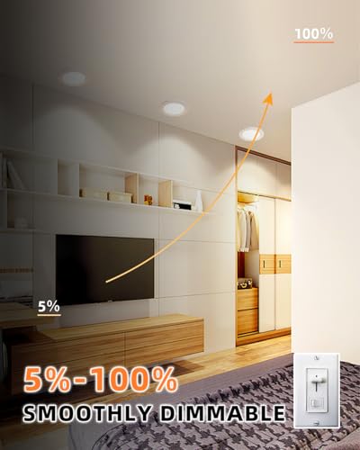 Image of ZYC recessed Lighting 4 inch - 6Pack 9W 800LM High Brightness,5CCT 2700K /3000K /3500K /4000K /5000K Selectable,Ultra-Thin LED Recessed Ceiling Light,Dimmable Canless Wafer Downlight,Pack of 6 Bronze.