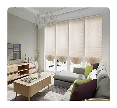 Tie-Up Curtain Light Filtering Shade Pleated Window Shade Self Adhesive Blinds Easy Up & Down Cordless Temporary Window Blinds (Color : Blind Beige, Size : 60cm W 150cm L)