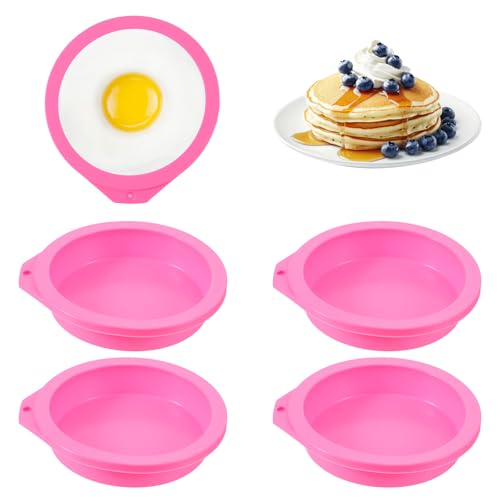 WJIAAA 4PCS Air Fryer Egg Molds, Non Stick Round Silicone Baking Molds, 4 Inch Muffin Pan for Pancakes Burger Buns, Microwave Safe Accessories for Oven