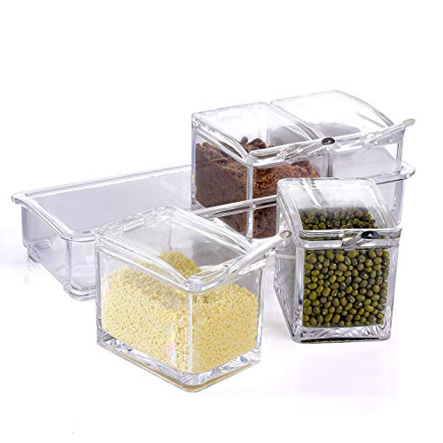 Me.fan Clear Seasoning Rack Spice Pots - 4 Piece Acrylic Seasoning Box - Storage Container Condiment Jars - Cruet With Cover And Spoon #TOP7