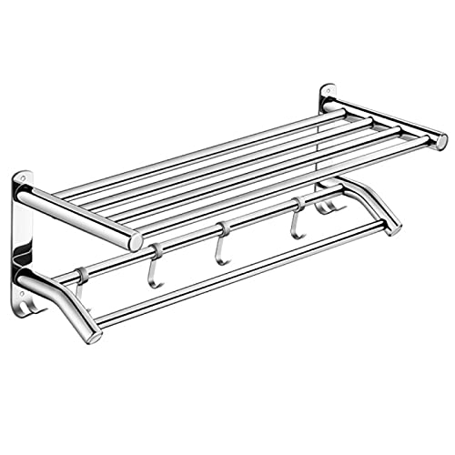XQHD Handtuchstange Handtuchhalter Doppel Bad Handtuchregal Edelstahl Sus304 Handtuch Halter Mit 5haken Badetuchhalter Badezimmer Regal Ablage Wandregal Wandmontage,80cm Cover