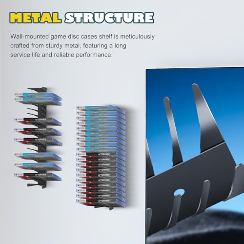Image of Video Game Storage Wall Mount - 6PCS Heavy-Duty Metal Game Case Holder Media Storage Shelves for PS, Xbox, DVD, Switch Game Organizer Display Stand, Holds up to 114