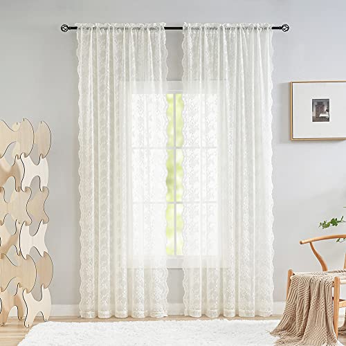 YJ YANJUN Floral Lace Curtains 96 inches Long 2 Panels