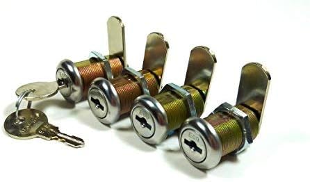 4/Pk 1-1/8" Double Bitted Cam Lock with 6-Disc Tumbler, Keyed Alike with 2 Keys