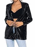EVILD Casual Sequin Women Blazer Open Front Long Sleeve Jacket Blazer Lapel Work Office Loose Jacket