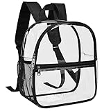 Clear Mini Backpack Stadium Approved, Water proof Transparent Backpack for Work & Sport Event… (black)