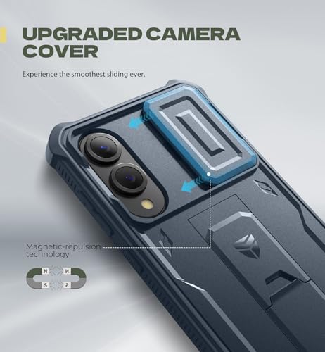 Image of Dexnor for Samsung Galaxy S25 Edge Case with Upgraded Slide Camera Cover & 2 Front Frames & Built-in Screen Protector & Kickstand, Heavy-Duty Rugged Case Full-Body Bumper Protective Cover,Navy Blue