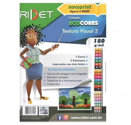 Papel Bloco Ecocores A4 Textura Visual 2-7 Cores 3 Estampas 180g 36 folhas Frente e Verso