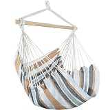 Rxakudedo ハンモックチェア hammock 吊り椅子 片側吊りタイプ 室内屋外兼用 吊り下げ式 抱き枕 2 個付き 大人子供兼用 耐荷重約 150kg アウトドア キャンプ 公園 ブラウン+ホワイト