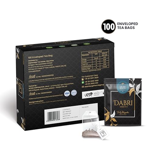 Image of Dabri Earl Grey Black Tea 100 Double Chamber Dip Tea Bags|Premium Black Tea With Pure Natural Bergamot Extract|Refreshing and Hydrating|No Preservatives|Garden to Cup (100 Tea Bags)