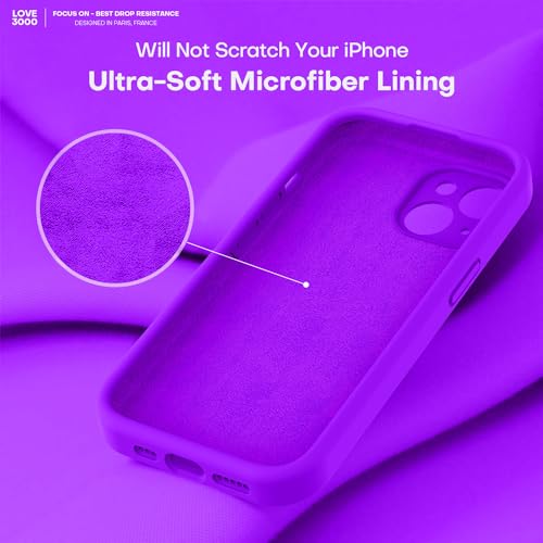 Image of LOVE 3000 Compatible with iPhone 15 Case, [Smooth Silicone Full Coverage Camera] [8ft Drop Protection], Soft Microfiber Lining Full Body Protective Case for iPhone 15 6.1 inch - Neon Purple