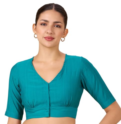 Image of Studio Shringaar Women Viscose Half Sleeve Smart V Neck Readymade Saree Blouse