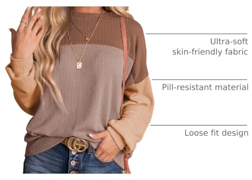 Image of Dokotoo Womens Tops Fashion 2026 Color Block Long Sleeve Shirts for Women Crewneck Knitted Casual Loose Blouses