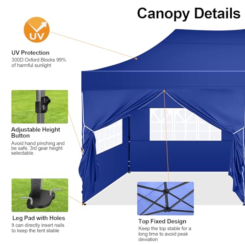 Image of COBIZI 10x20 Pop Up Canopy Tent with 6 Sidewall,Heavy Duty Canopy,Dark Blue