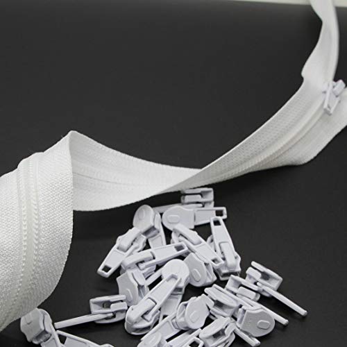 Leekayer White Nylon Zipper Roll Bulk Continuous Zippers 10 Yards Sewing Zipper with 25 pcs White Zipper Pull Sliders 5# Cuttable Zipper for Craft Bag - Thumbnail 5