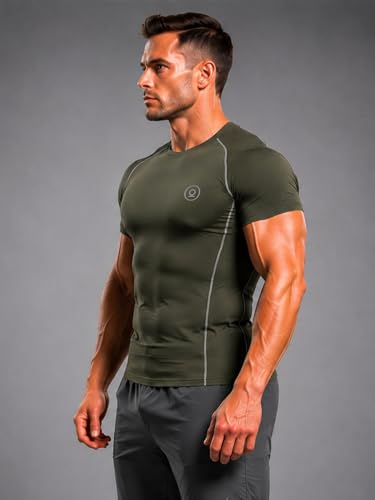 Image of CHKOKKO Men's Compression Gym T-Shirt for Running, Workout, Training, Sports & Activewear | Quick Dry Breathable Stretch Fabric | Body Fit Half Sleeve Athletic Sports Tee for Men
