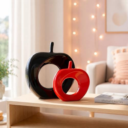 Image of Home D�cor Apple Shape Statues| Glossy Ceramic Figurines - (Set of 2 Piece, Red & Black)