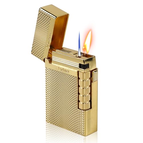 GOEDCH Mechero Inflable Clásico Retro: Mechero Llama Conmutable, Encendedor Flip, Encendedor de Butano Recargable para Velas, Cocina, Barbacoa, Regalo para Hombre Mujer (Vendido sin Gas, Oro)