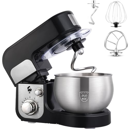 300W High-Power Table Mixer, 3LStand Mixer, with Three Mixing Heads with Different Functions, 6 Gears Can Be Adjusted, Stainless Steel Bowl with Splash Guard, Suitable for Kitchen