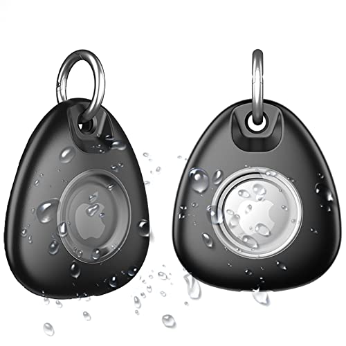 Dingfeiyu Étuis pour Apple AirTag, Compatible avec Le Airtag Locator Tracker Étui en Anti-Perteavec Porte-Clés, Anti-Chute et Anti-Rayures Coque Airtag pour Clés/Sacs/Chat/Chien/Enfant (Noir x 2) Cover