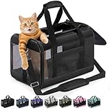 Conlun Cat Carrier Airline Approved, Soft-Sided Dog Carrier with Inner Safety Leash, Pet Transport Carrier for Small-Medium Cats Puppies up to 7KG, Collapsible Travel Kitten Carrier Bag,Black(M)