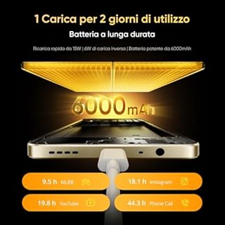 realme Note 70T Smartphone 4+64 GB, Batteria da 6.000 mAh, Ricarica rapida da 15 W con carica inversa da 6 W, 24 GB di RAM dinamica, Display con comfort visivo da 90 Hz, nero