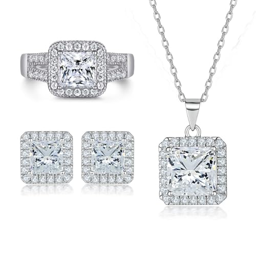 Boucles d'oreilles avec collier et pendentif carré or 14 carats ensemble bijoux luxe