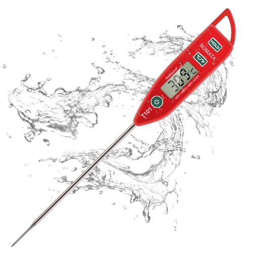 BOMATA Wasserdichtes IPX7 Thermometer, geeignet für Wasser, Flüssigkeiten,Kerzen und Kochen.Sofort ablesbares Lebensmittelthermometer mit langer Sonde,geeignet für Kochen,Fleisch,Grillen!T101 rot…