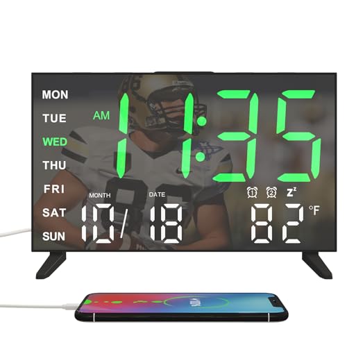 MEISHIDA Alarm Clocks for Bedrooms, Small Digital Clock, LED Mirror Alarm Clock with USB Ports, Desk Clock for Kids, Dual Alarms, Snooze, 4 Levels Brightness, 12/24H (Black)