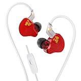 KBEAR NZ02 in Ear Monitor Headphones Wired Earbuds, PU + PET Dual Magnetic Circuit Gaming Earbuds, 3D Sound iems for Gaming IEM Earphones for Musicians/Game/Voice Calls, Non-Detachable (Red, with Mic)