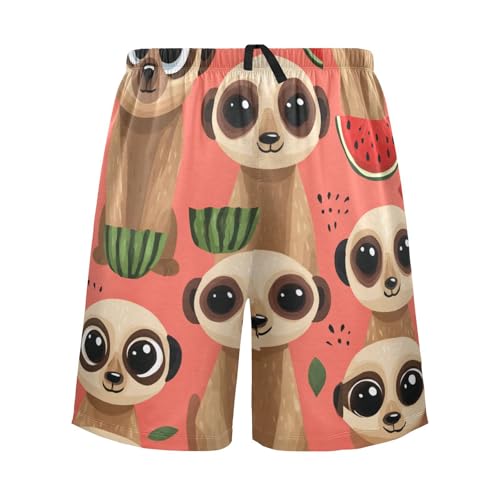 Men's Short Pajama Bottoms Ferret Watermelon Cartoon Home Casual Sleep Pants
