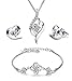 Produktbild MixiuEuro Damen-Schmuckset mit Herz-Blumen-Anhänger, Halskette und Ohrringe aus 925er Sterlingsilber, Zirkonia, Herzform, Blumen-Schmuckset