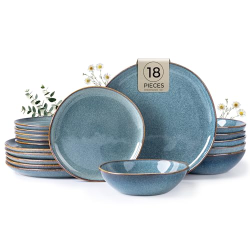 Image of AmorArc Ceramic Dinnerware Sets for 6, 18Pcs Plates and Bowls Sets Dishes | Stoneware Handmade Reactive Glaze Dinner Set, Highly Scratch Resistant | Dishwasher & Microwave Safe Dishware