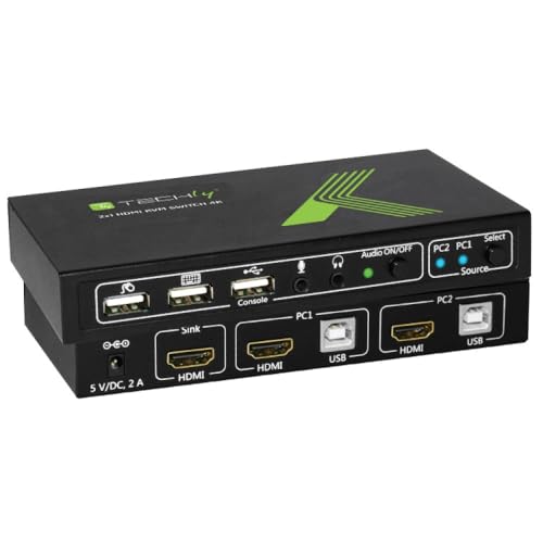 Techly IDATA-KVM-HDMI2U Noir commutateur écran, clavier et souris - Commutateurs écran-clavier-souris (3840 x 2160 pixels, USB, USB, HDMI, Noir, HDMI,USB)