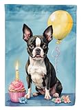 Caroline's Treasures Boston Terrier Happy Birthday Garden Flag Mailbox Flag Decorative Yard Flag Banner Outside Patio Artwork Yard Flower Beds, Garden Size, Multicolor