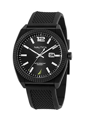 Nautica NAPPBS302 Pacific Beach - Reloj con correa de fibra sintética de trigo negro, Negro/Negro/Negro