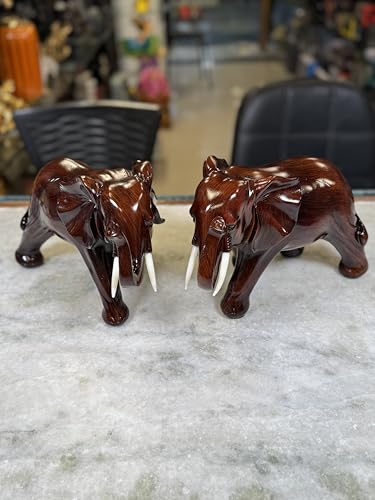 Image of Handcrafted Elephant Showpiece, Set of 2, Dark Mahogany Brown Finish, Traditional Home Decor
