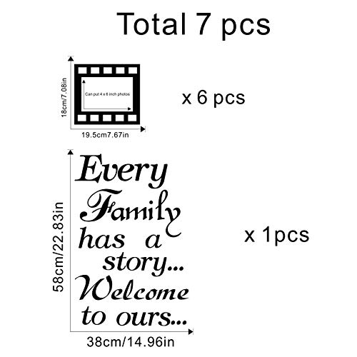 Every Family Has a Story,Family Wall Stickers Decor for Living Room,Contains 6 Pcs 4 x 6 Inch Picture Frame Inspirational Wall Decals Quotes