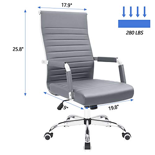 Kaimeng Ribbed Office Desk Mid Back Computer Chair Height Adjustable Conference Executive Task Swivel Pu Leather (Grey) #TOP2