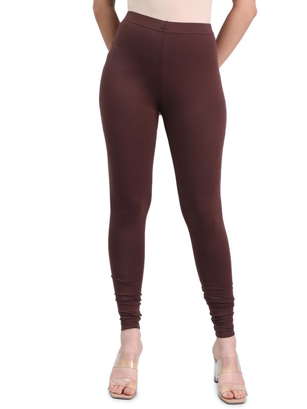 GO COLORS Soft Cotton Stretch Ankle Length Leggings for Women| Breathable, Mid Rise, Brown