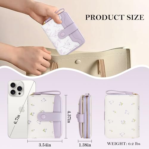 Image of BIAOTIE Wallet for Women Cute Floral Flower Wallet RFID Credit Card Holder Purse Small Bifold Zipper Coin Pocket Purse with ID Windows (T- Lavender)