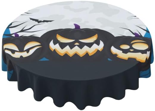 Miniatura 1 de Bidesign Mantel redondo de Halloween lavable a prueba de derrames, con calabaza funky para decoración de Halloween, cena, picnic, fiestas,