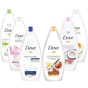 Dove Body Wash Variety Deeply Nourishing, Pampering Shea, Refreshing Cucumber,Purely Pampering Coconut Jasmine, Invigorating, Glowing Ritual, 25.3 Ounce, Pack of 6