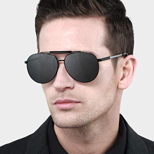 GUZTAG Classic Aviator Sunglasses for Men Polarized Sunglasses 100% UV Protection Aluminum Frame (black gray)2