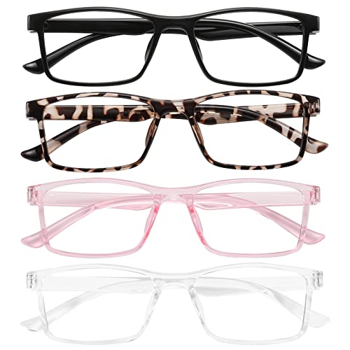 Image of Przene 4 Pack Rectangle Blue Light Blocking Glasses,Anti Glare Eye Strain UV400 Square Eyeglasses for Men Women(MIX COLOR-C3)