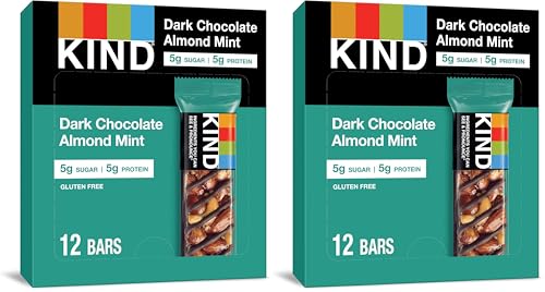 Image of KIND Nut Bars, Dark Chocolate Mint, Healthy Snacks, Gluten Free, Low Sugar, 5g Protein, 12 Count (Pack of 2)